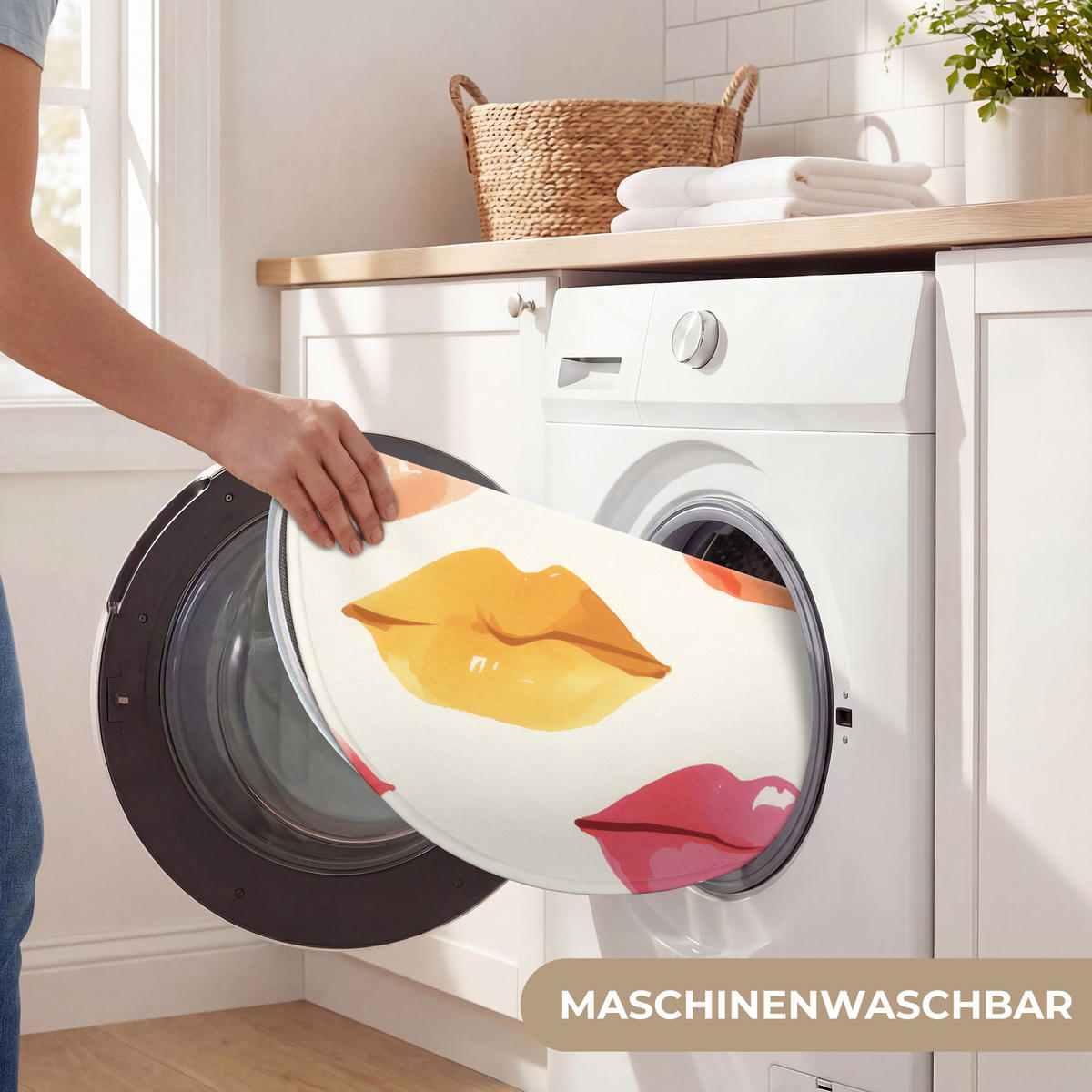 KOUPELNOVÁ PŘEDLOŽKA Rty - barevné - lesklé 70x70 cm - růžová, textil/plast (70/70cm) - OnlyWow