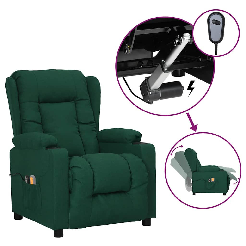 ELEKTRISCHER Massagesessel Dunkelgrün Stoff - Dunkelgrün/Schwarz, Textil (96/99.5/72.5cm) - vidaXL