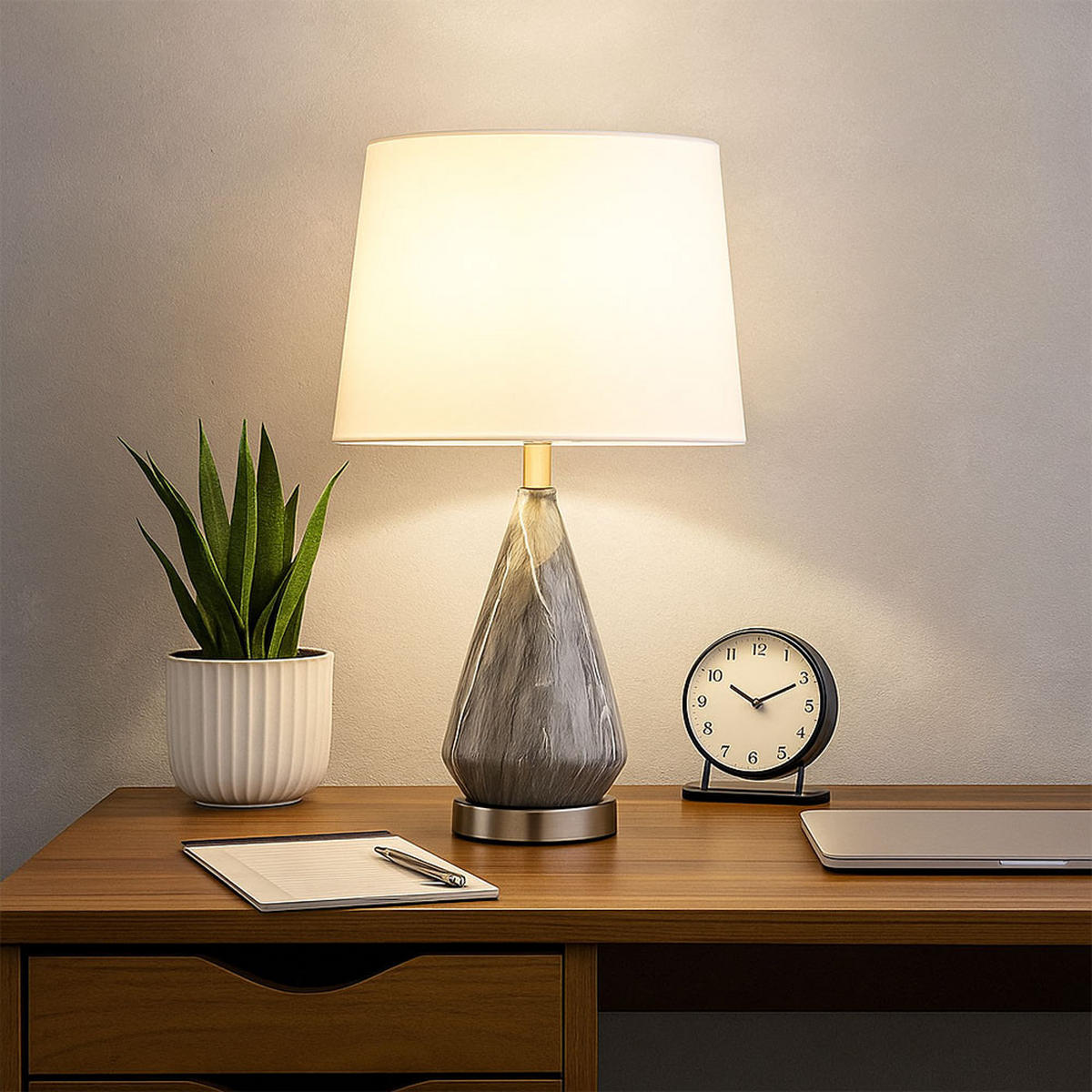 LED TISCHLEUCHTE Marmoroptik Weiß Textil - Weiß, Metall (35/35/54cm) - Globo Lighting