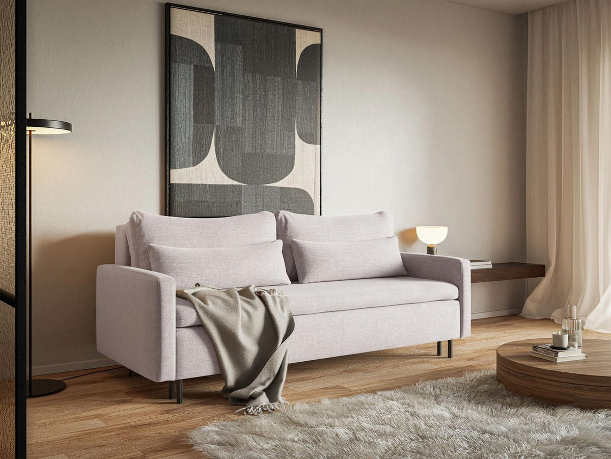 3-SITZER SOFA Umpro Chenille Hellbeige - Ecru/Schwarz, Textil/Metall (220/96/95cm) - Selsey
