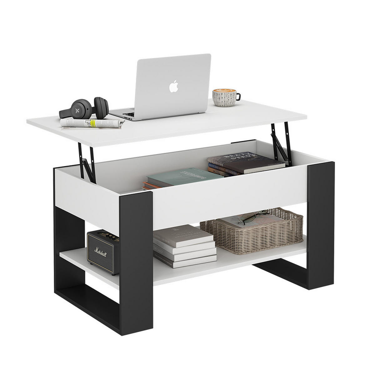 COUCHTISCH Lifto Weiß/Anthrazit 92 x 51 cm mit Liftfunktion - Anthrazit/Weiß, Holzwerkstoff (51/92/47cm) - Vicco