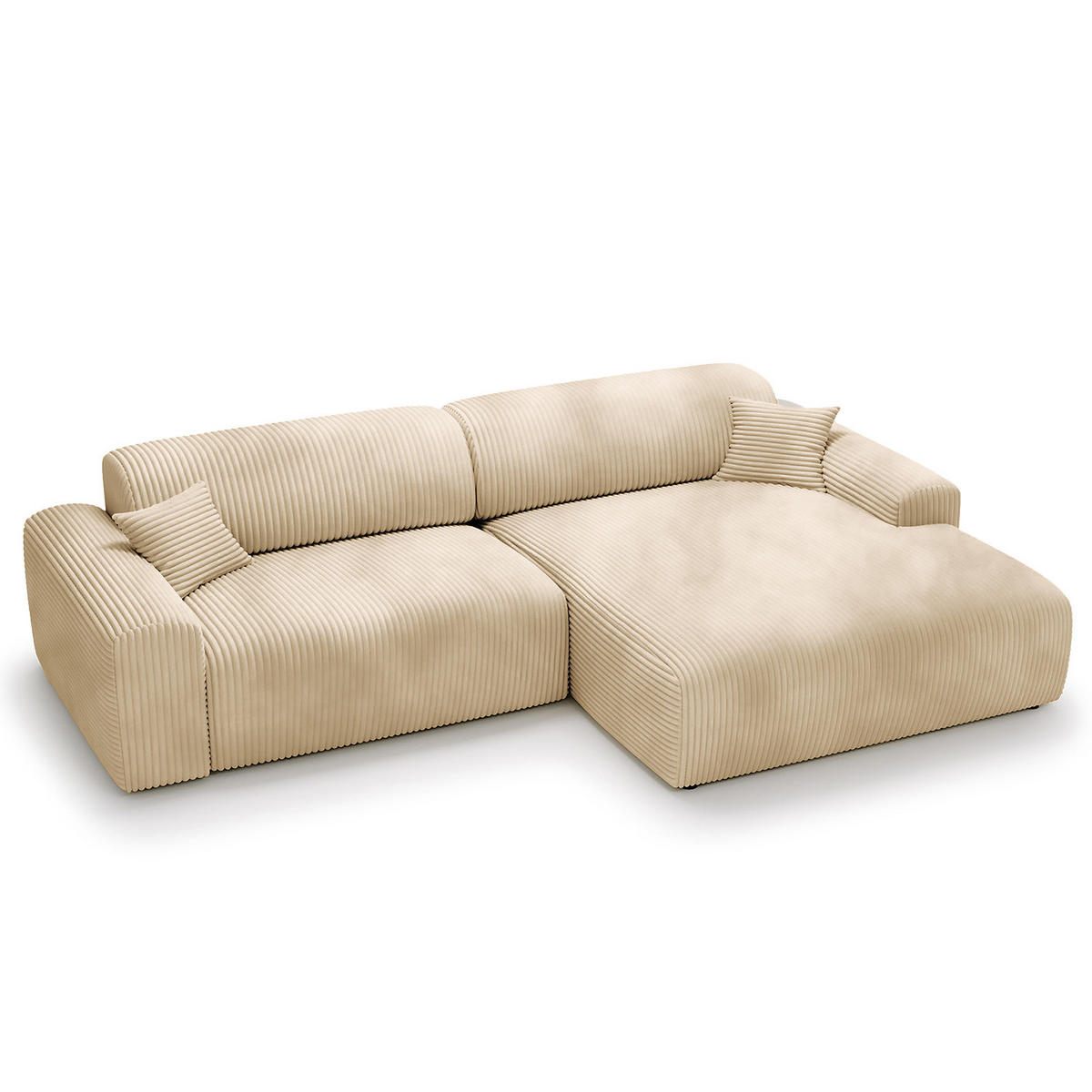 ECKSOFA mit Longchair - Cord - Beige/Schwarz, Kunststoff/Textil (284/178cm) - home24