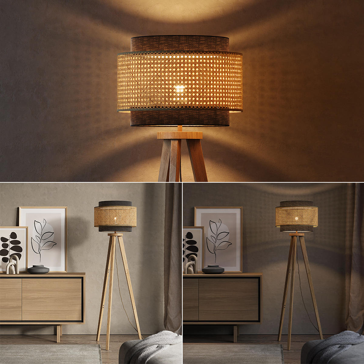 TALNA SVETILKA Morten Ratan/črna - črna, les (45/45/142cm) - Vicco