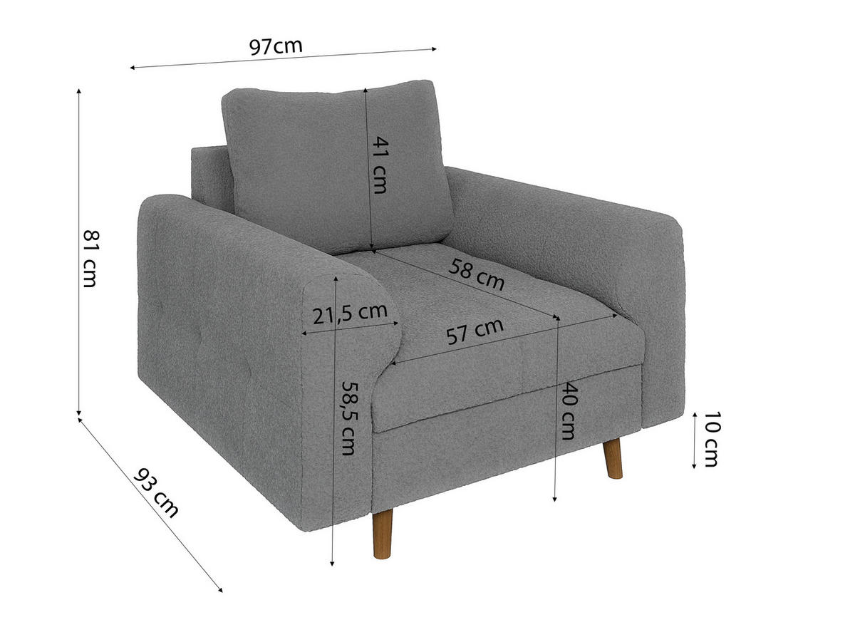 SESSEL Henrik Grau Boucle - Braun/Grau, Holz/Textil (97/81/93cm) - S-Style Möbel