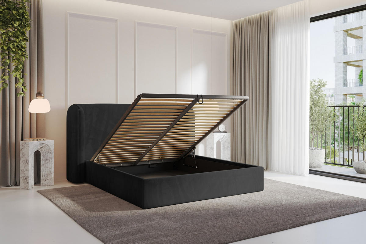 POLSTERBETT mit Bettkasten und Lattenrost, Boxbett ohne Matratze - ESTI 160x200 Schwarz - Schwarz, Holzwerkstoff/Textil (160/200cm) - ALTDECOR