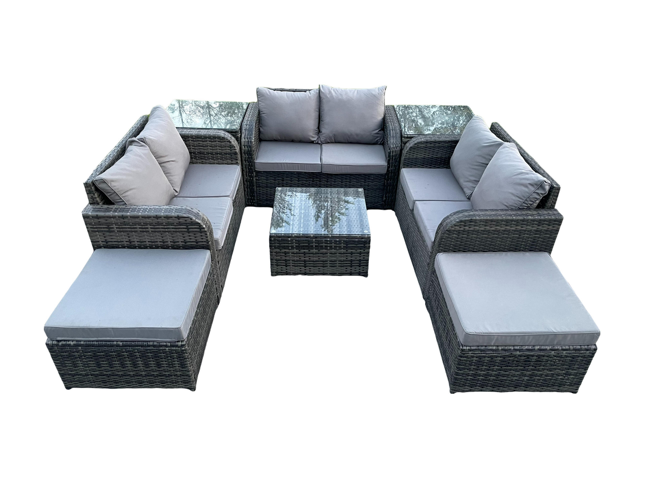 GARTENMÖBELGARNITUR Polyrattan Dunkelgrau 8-Sitzer - Dunkelgrau, Metall - Fimous