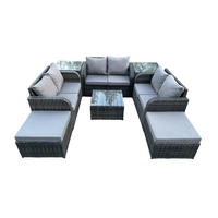 GARTENMÖBELGARNITUR Polyrattan Dunkelgrau 8-Sitzer - Dunkelgrau, Metall - Fimous