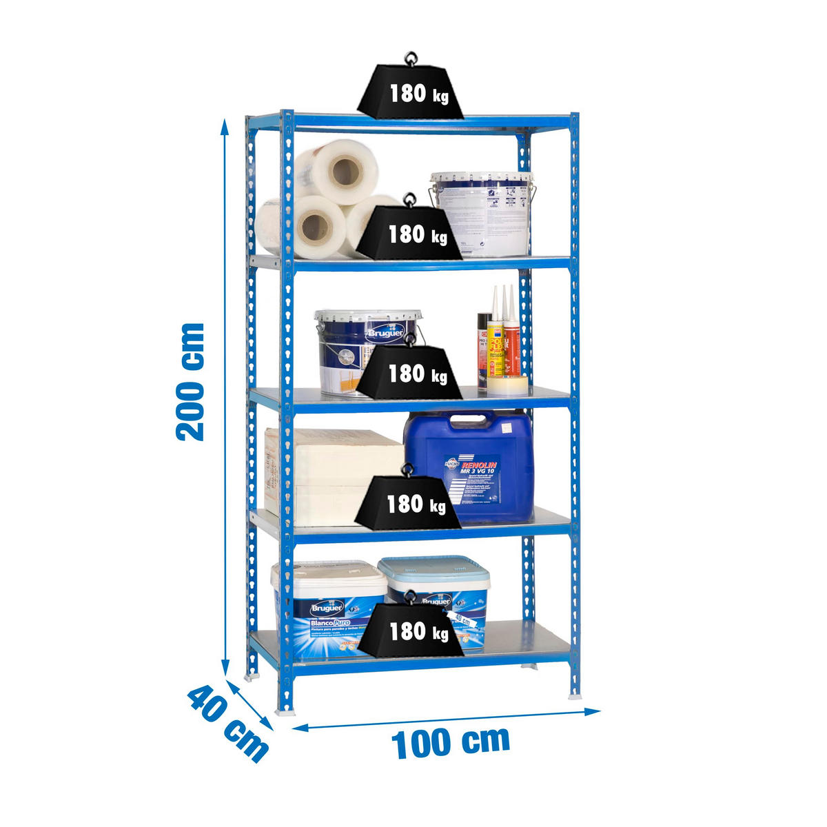 SCHWERLASTREGAL Big Metal Shark HxBxT 200 x 100 x 30 cm Fachlast 180 kg Blau-Verzinkt - Blau, Metall (100/200/30cm) - PROREGAL