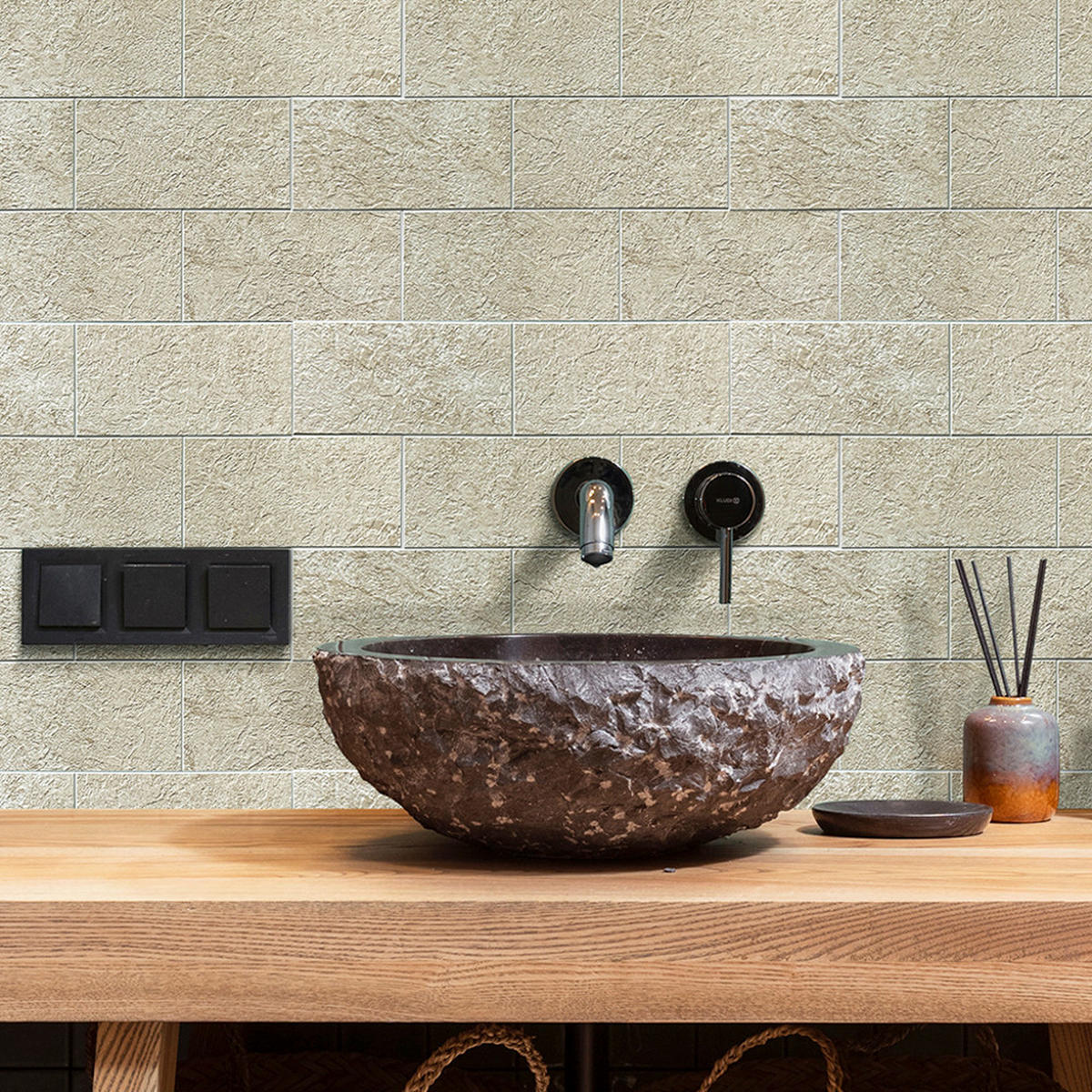 FLIESENAUFKLEBER 1 Stück 30,5 x 30,5 cm Selbstklebende Fliesen - Ribes Dune - Beige/Creme, Kunststoff (30.5/0.4/30.5cm) - Mazovia