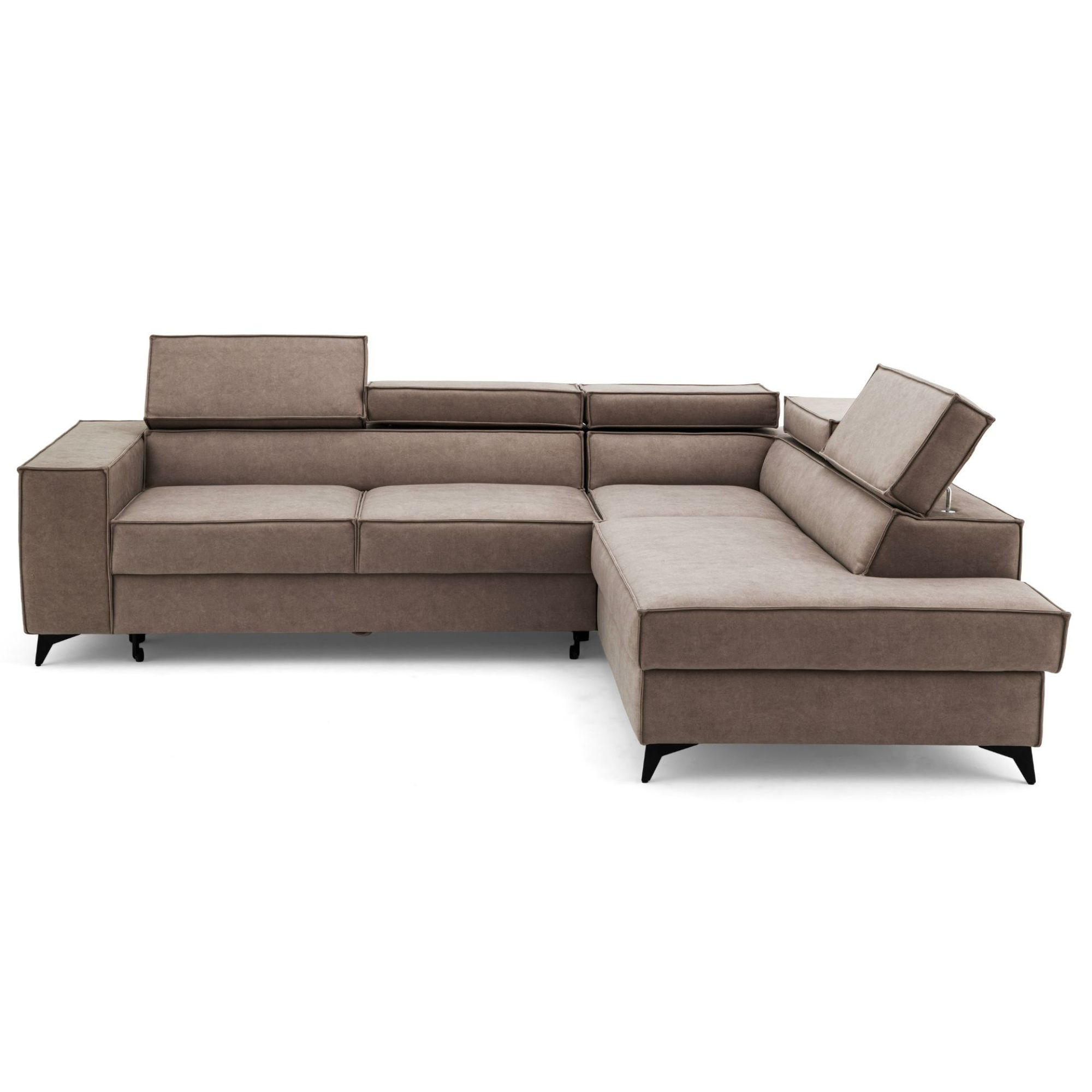ECKSOFA PURE L Rechts mit Schlaffunktion 127x199 Velours Beige - Beige/Schwarz, Holz/Textil (204/281cm) - Muffo