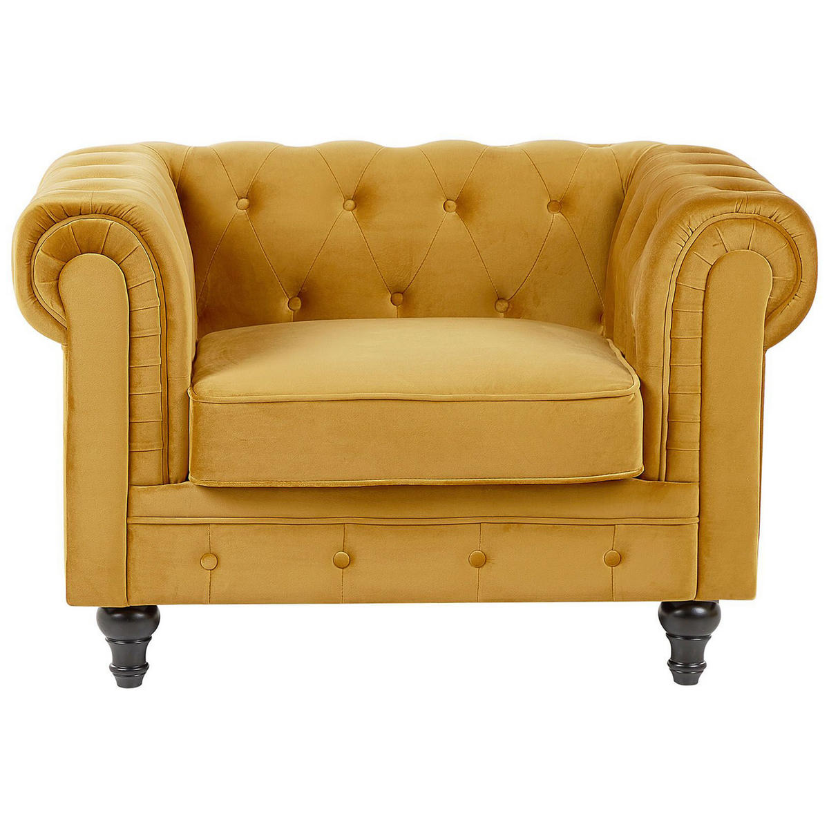 SESSEL Samtstoff senfgelb Rautenmuster Chesterfield - Gelb, Textil (110/70/75cm) - Beliani