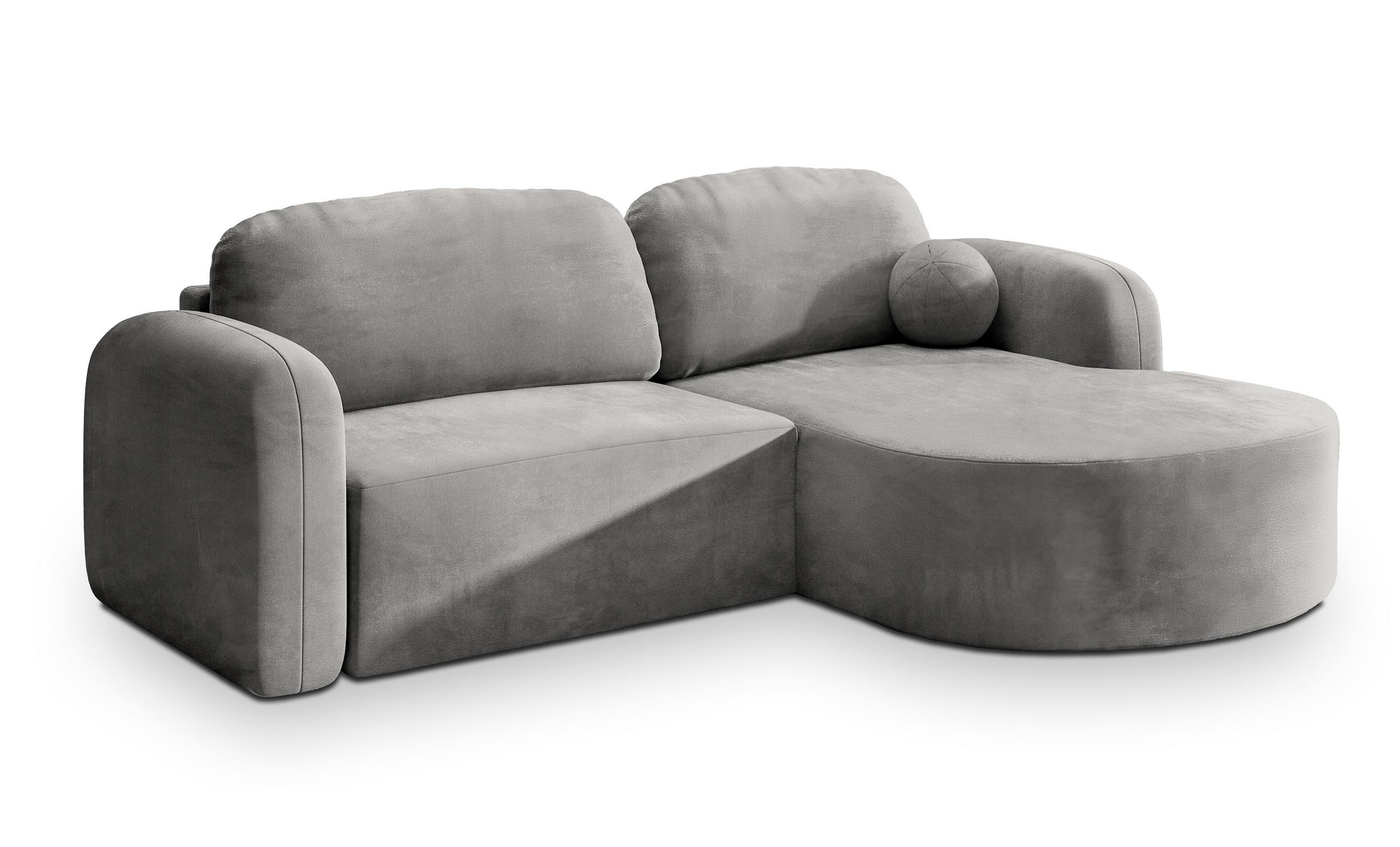 ECKSOFA AMILIA M R-S Hellgrau Velours-Stoff mit Schlaffunktion - Hellgrau, Holz (263/174cm) - MASSENO