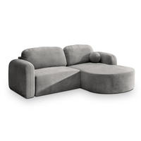 ECKSOFA AMILIA M R-S Hellgrau Velours-Stoff mit Schlaffunktion - Hellgrau, Holz (263/174cm) - MASSENO