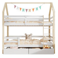 KINDERBETT in Hausform 90/200 cm mit Lattenrost, Rundum-Schutz und 2 Schubladen, Weiß/Eichefarben - Weiß, Holz (90/200cm) - Redom
