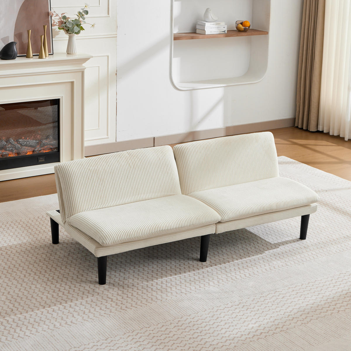 SOFA mit verstellbarer Rückenlehne und Kord-Samtbezug - Beige, Textil (168/67/86cm) - EVRYAE