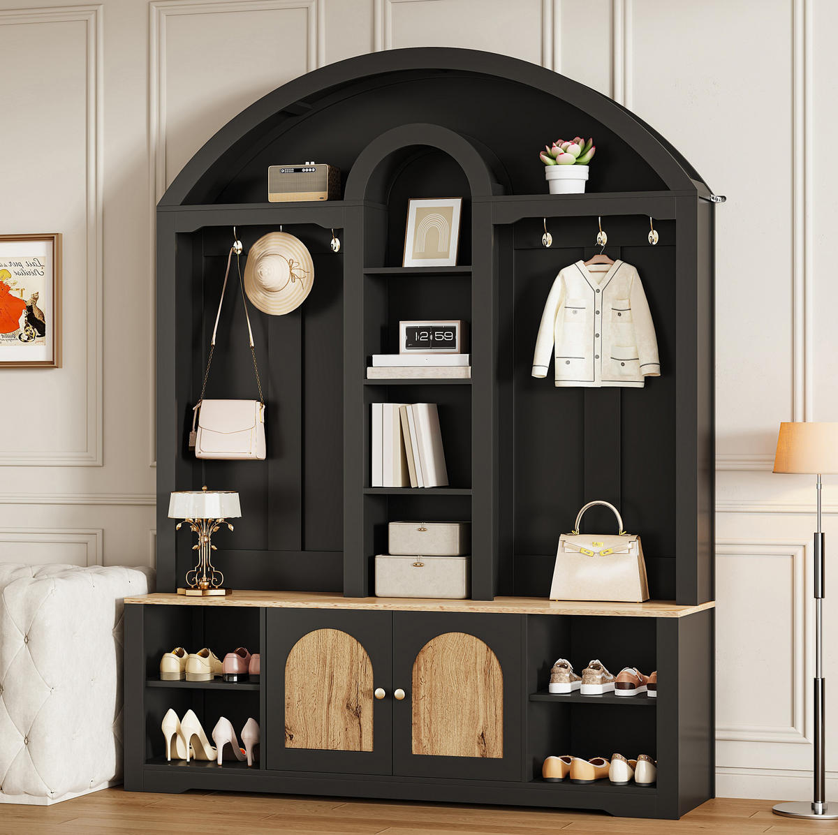 GARDEROBENSCHRANK mit Schuhregal 150 x 40 x 195 cm MDF Schwarz - Schwarz, Holzwerkstoff (40/195/150cm) - Beauniv