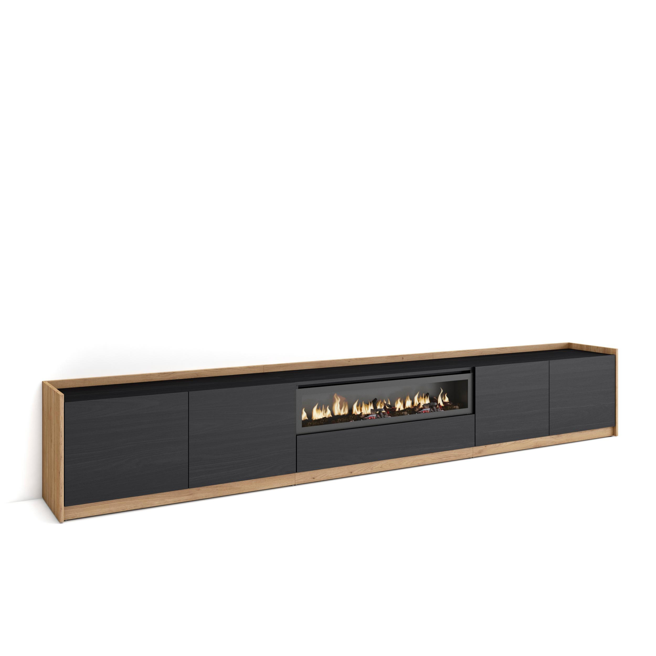 TV-SCHRANK, Lowboard, Schwarz Eiche, Elektrokamin, 310/37/50cm - Schwarz, Holzwerkstoff (310/50/37cm) - Skraut Home