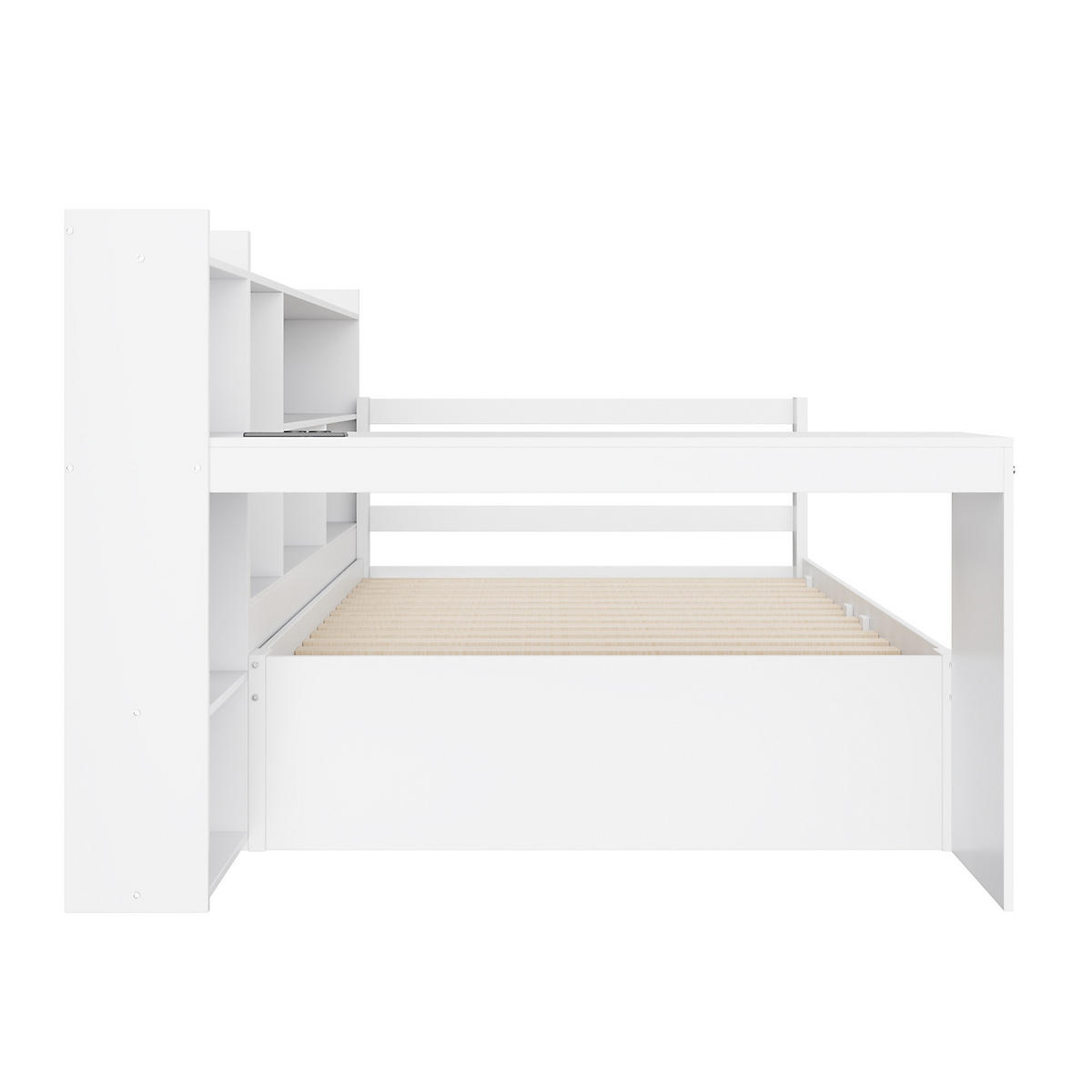 BETT aus Massivholz mit Schreibtisch und Regalen Weiß 90/200 cm - Weiß, Holz (90/200cm) - OKWISH