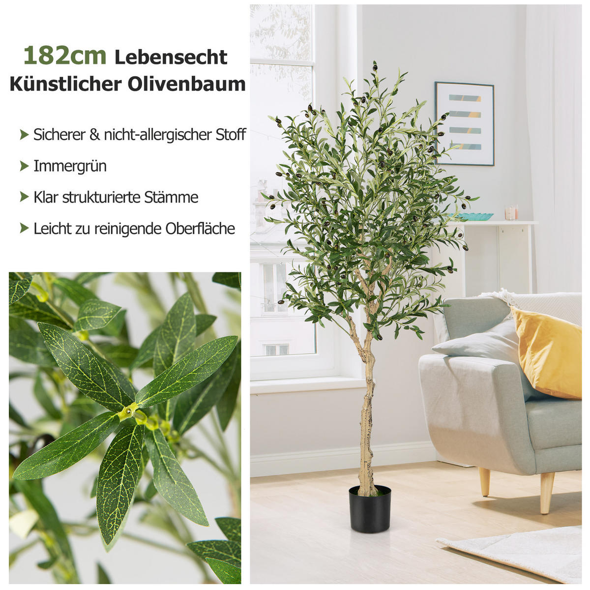 OLIVENBÄUME Künstliche 182 cm Grün - Grün, Kunststoff (182cm) - COSTWAY