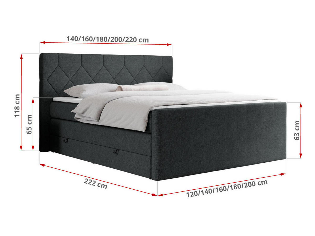 BOXSPRINGBETT KING EIGAR 140/200 Dunkelgrau Struktur - H4 - Dunkelgrau, Holz/Textil (140/200cm) - MKS