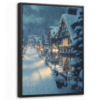 LEINWAND Bilder mit Rahmen - Weihnachtsdorf - Weihnachten - Schnee - Winter - 30x40 - Dunkelblau, Textil (30/40cm) - MuchoWow