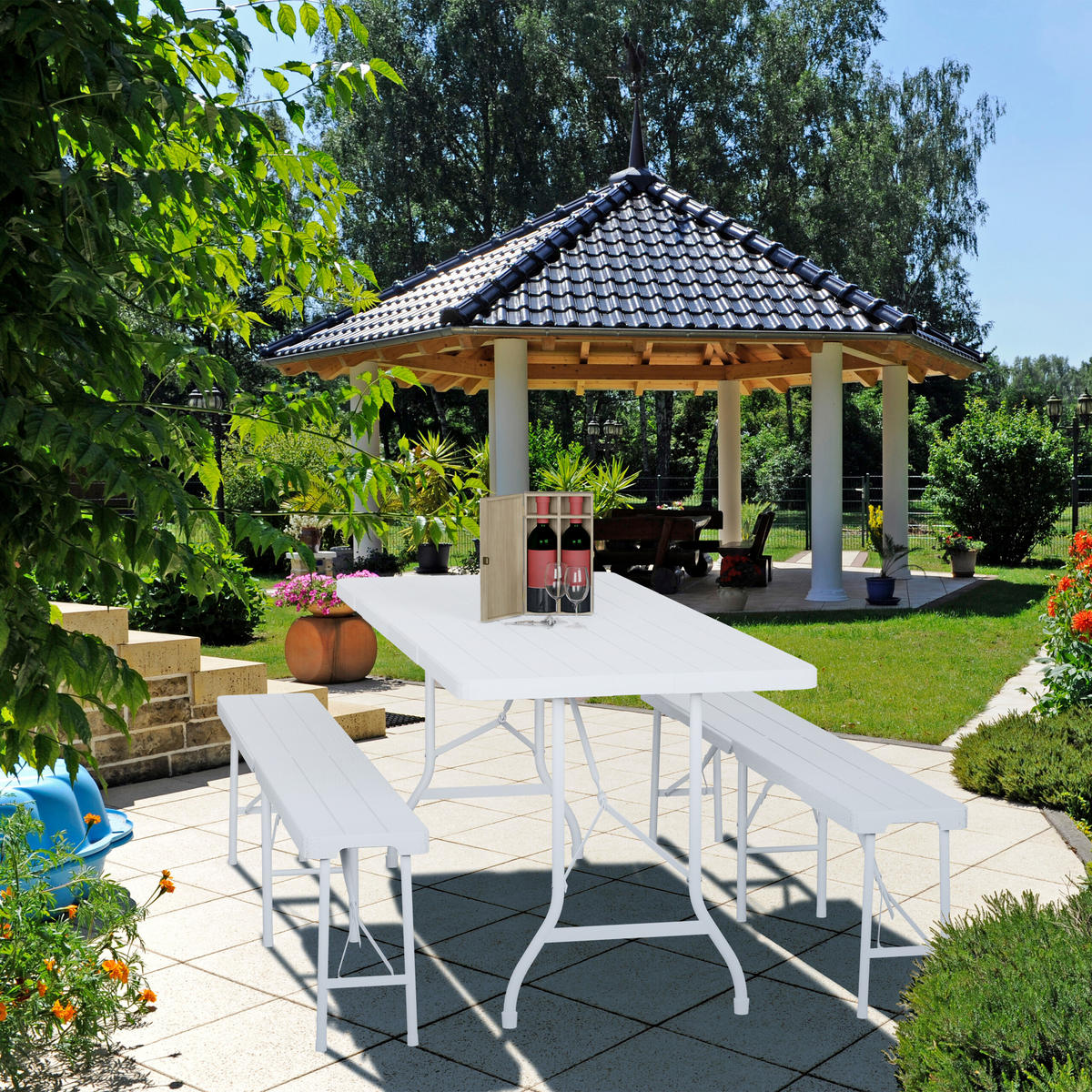 GARTENTISCH - Weiß, Kunststoff/Metall (74/180/73cm) - Relaxdays
