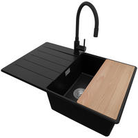 GRANITSPÜLE Kopenhagen, 2-er set Schwarz 78/50 cm 1 Becken + Küchenarmatur 40/38 cm + Ablauf-Set + Schneidebrett ab 50er Unterschrank - Chromfarben/Beige, Kunststoff (78/20/50cm) - Primagran