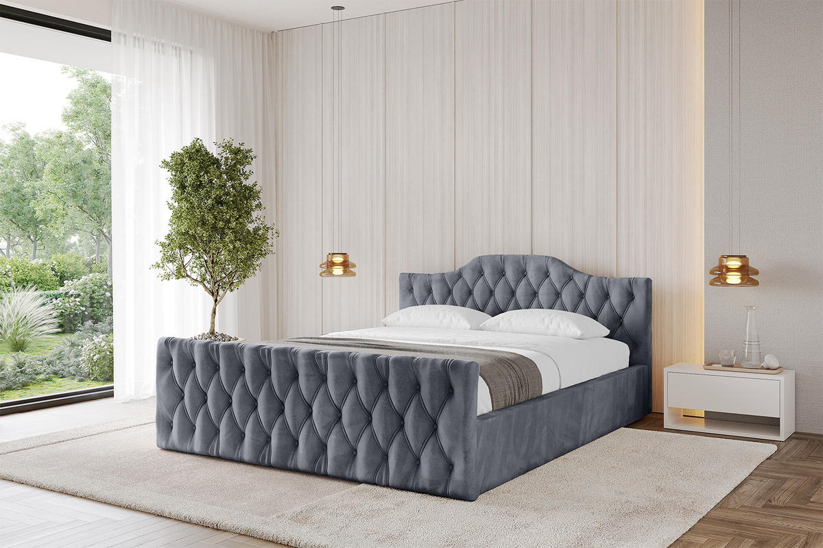 POLSTERBETT mit Bettkasten, Fußteil und Lattenrost, Boxbett ohne Matratze - FALIO-Z-V1 180x200 Grau - Grau, Holzwerkstoff/Textil (180/200cm) - ALTDECOR