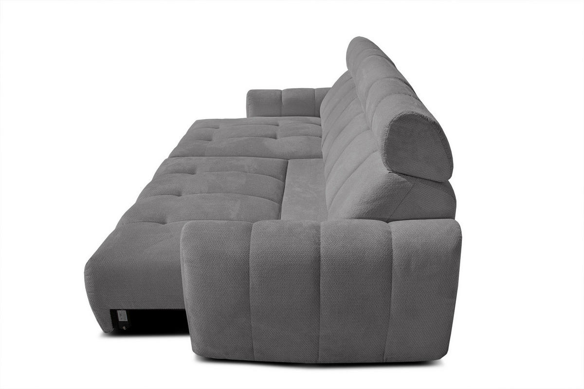ECKSOFA KIMI 3-Sitzer, ausziehbarer Sitz, verstellbare Kopfstützen, grau - Schwarz/Grau, Holzwerkstoff/Textil (270/160cm) - Courtois Laville
