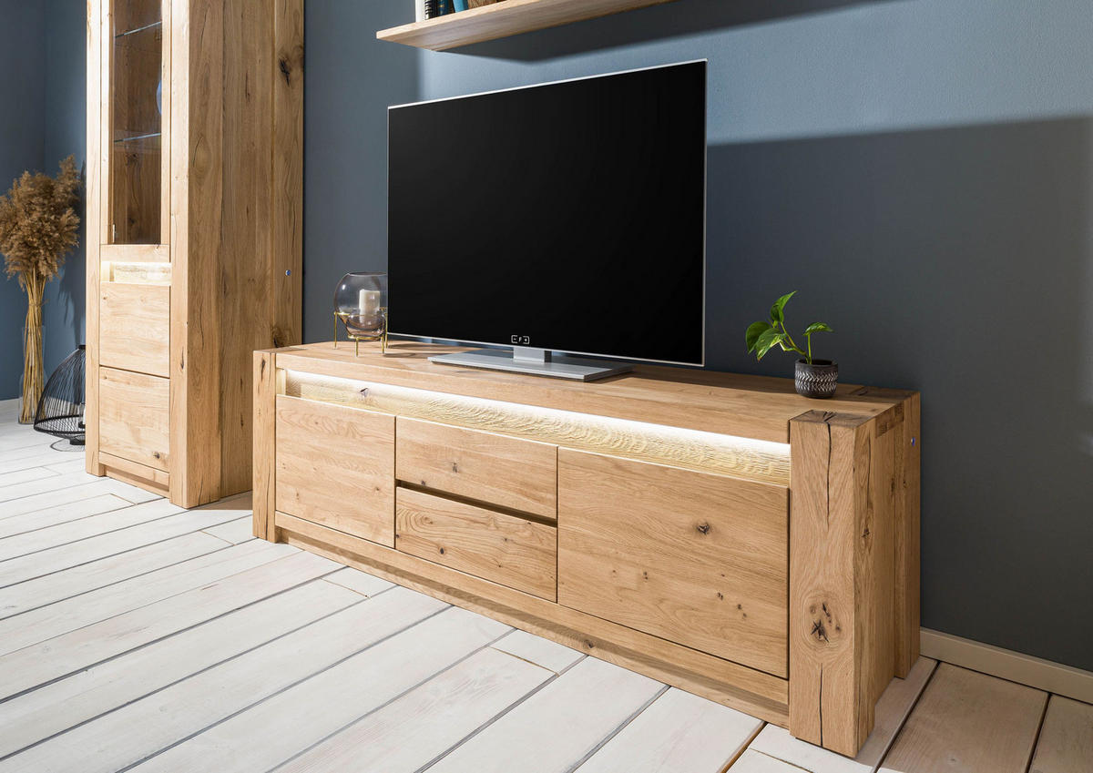 TV-BOARD Wildeiche 173x40x53 beige geölt KENT #210 - Beige, Holz (173/53/40cm) - Massivmoebel24