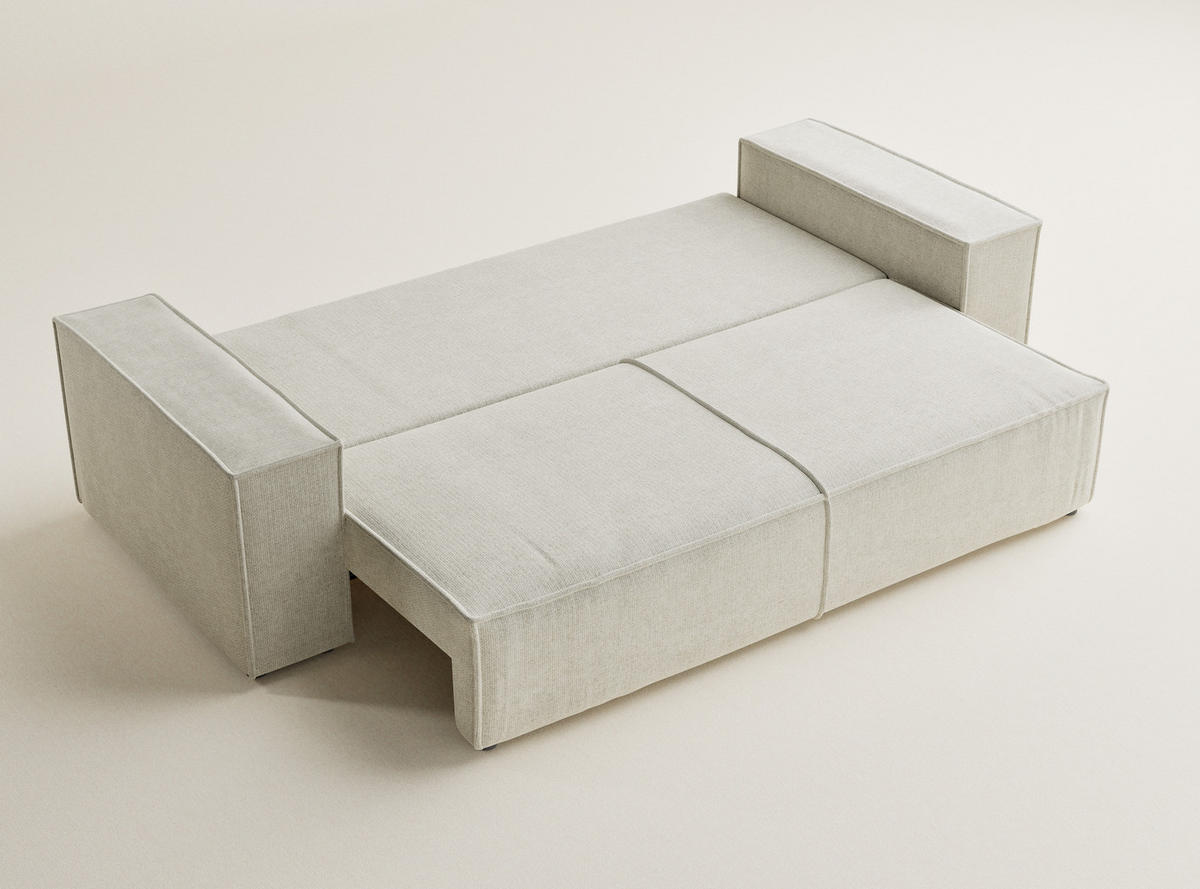 SOFA MIT SCHLAFFUNKTION Milos Creme Chenille-Stoff - Creme/Schwarz, Holz/Holzwerkstoff (255/70/105cm) - Maison de Reve