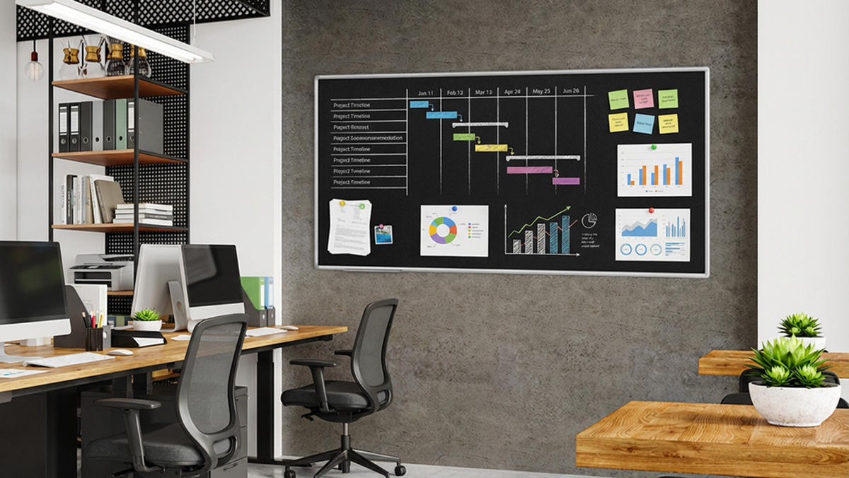 KREIDETAFEL Schwarze magnetische mit Alurahmen Premium EXPO 200x100cm - Schwarz, Metall (200/100/1.6cm) - ALLboards