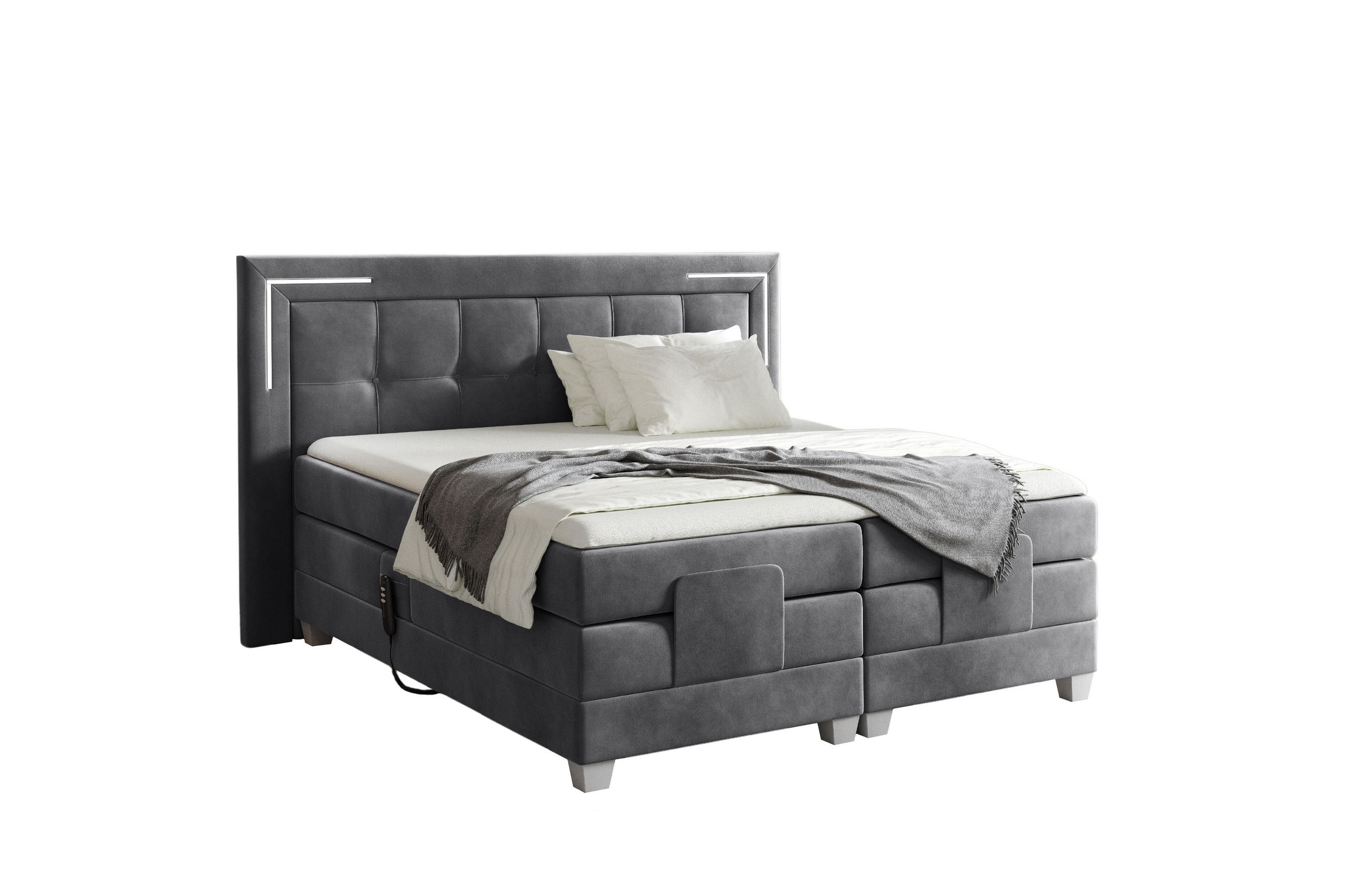 Meblini Boxspringbett Dunkelgrau 120x200 cm