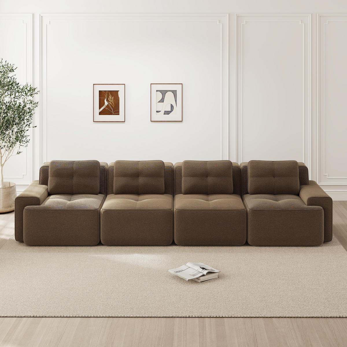 4-SITZER SOFA Cord Braun rutschfest und modular - Braun, Textil (382/69/104cm) - WISHDOR