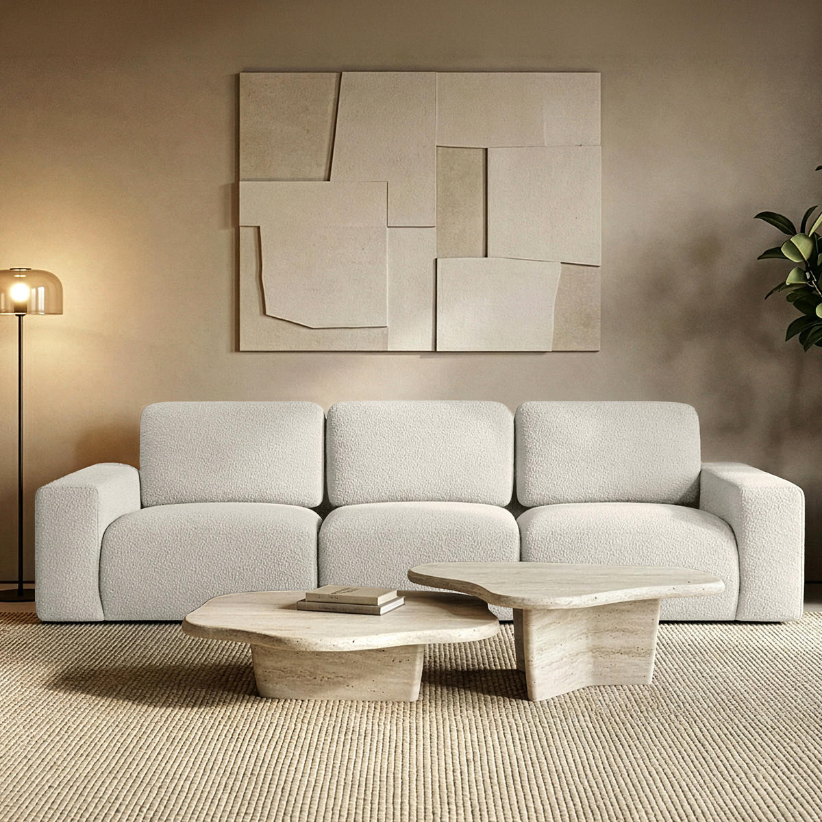 3-SITZER SOFA ZUCCO, Ecru - Ecru, Holz/Holzwerkstoff (292/85/100cm) - KONSIMO®