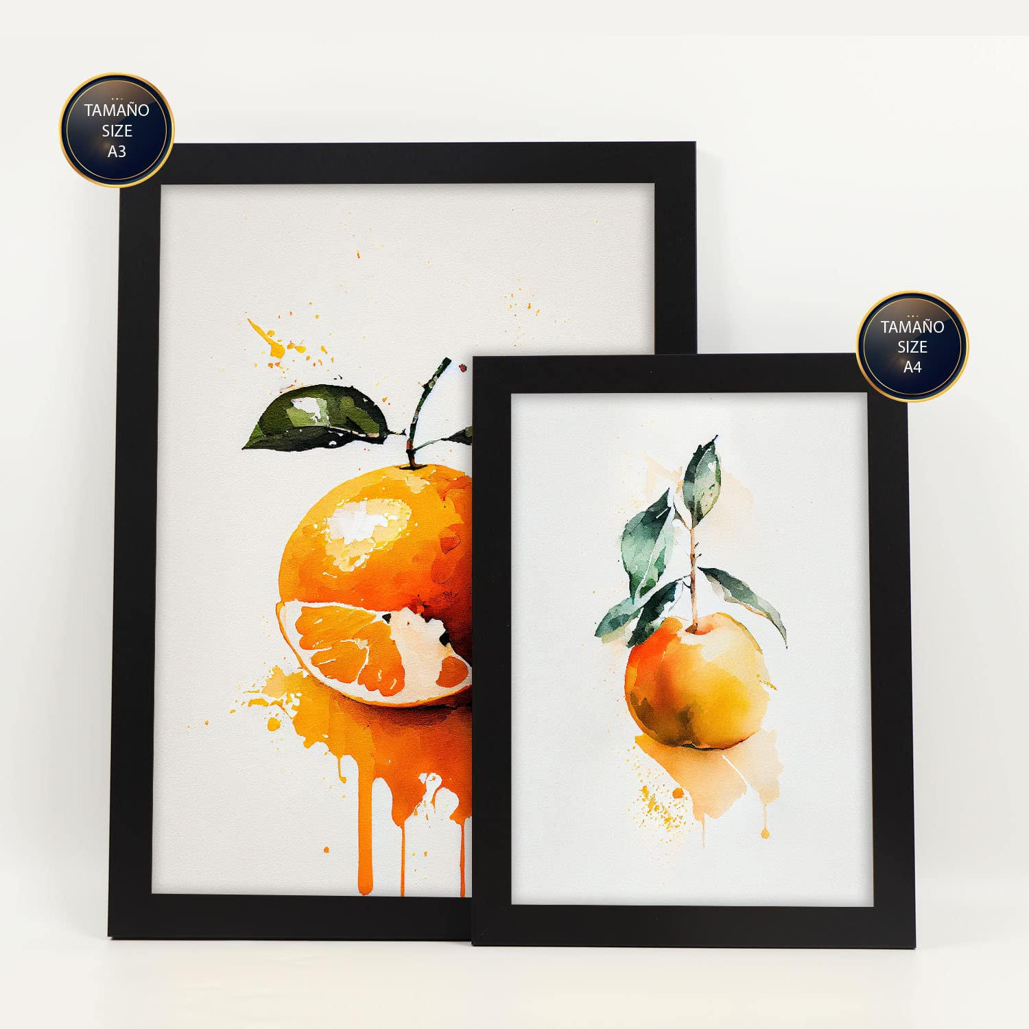 POSTER Set Mit 6 Zitrus Plakate Von Obst, Gemüse & Gesunden Lebensmitteln Im Aquarell Kunst Stil Auf Reinweißen Hintergründen A3 & A4 Schwarzer Rahmen - Schwarz, Papier (29/3cm) - Nacnic