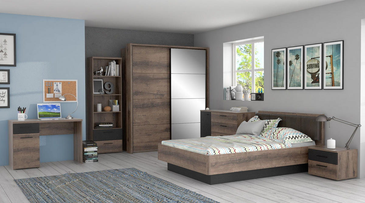 JUGENDZIMMER Jacky in Schlammeiche mit Schwarzeiche 7 teilig - Braun, Holzwerkstoff (120/200/80cm)