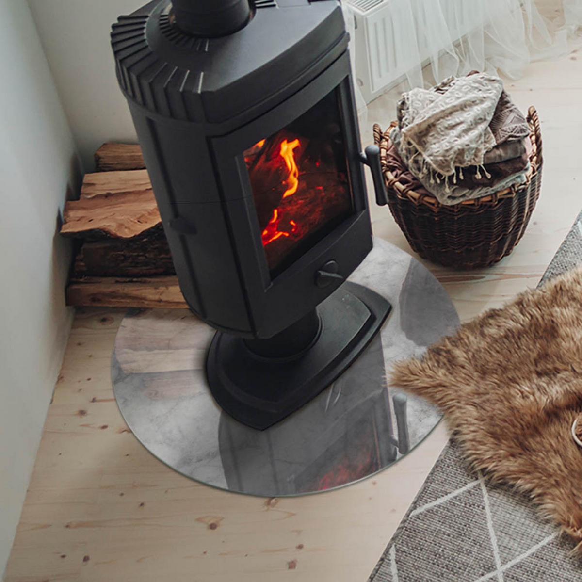 GLASPLATTE für Kamin Ø 60 cm Grau - Grau, Glas (60/60/0.4cm) - ArtPrintCave