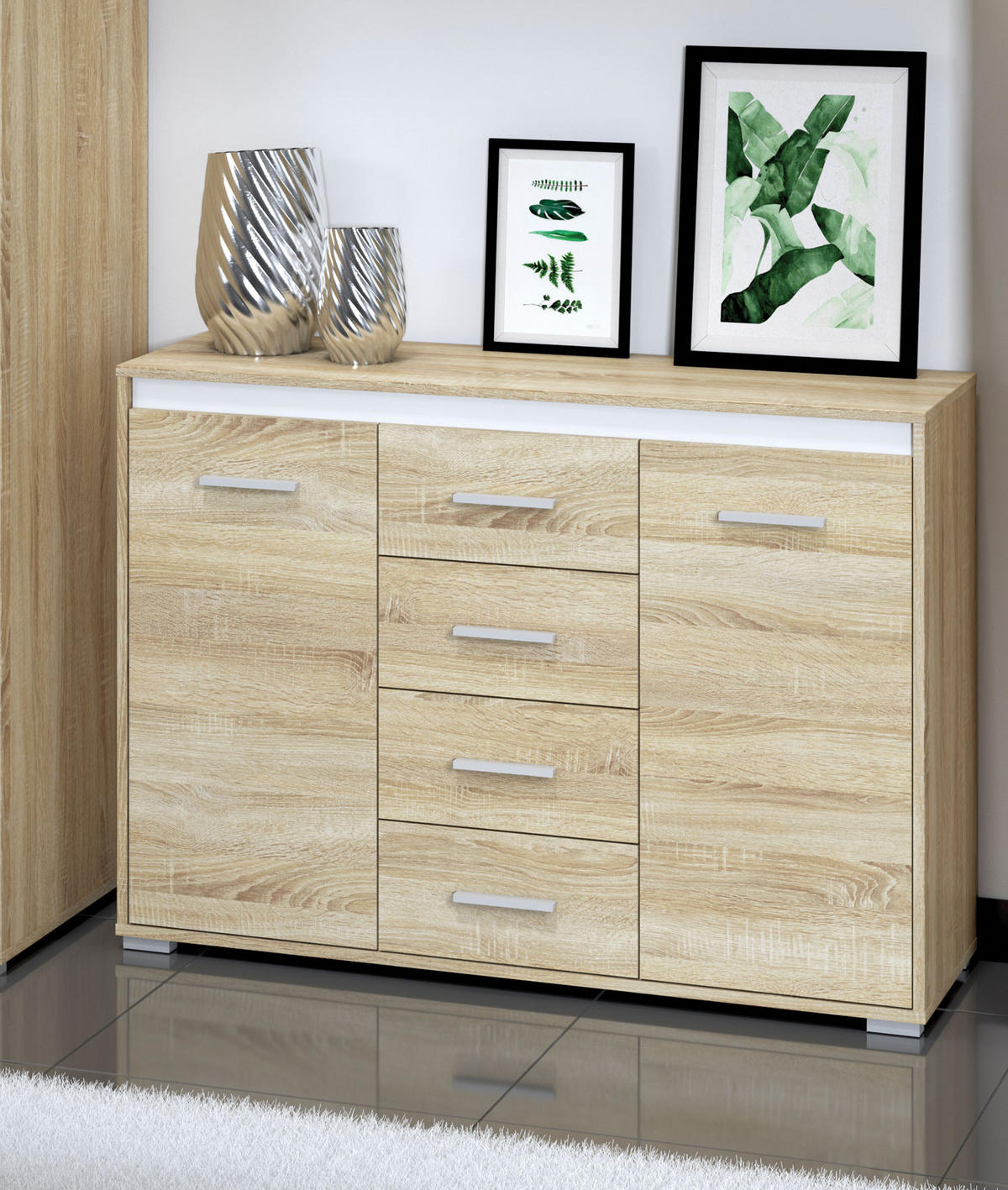 KOMMODE Avo Sonoma Eiche, Absetzung austauschbar 120 / 34 / 85cm - Braun/Sonoma Eiche, Holz/Holzwerkstoff (120/85/34cm) - Feldmann-Wohnen