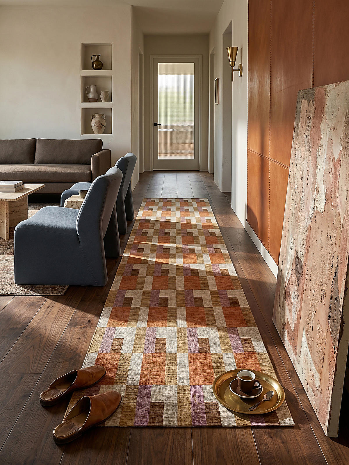 TEPPICH COQUET, geometrisch, Orange-Natur, 60 x 230 cm - Orange, Textil (60/230cm) - KADIMA DESIGN