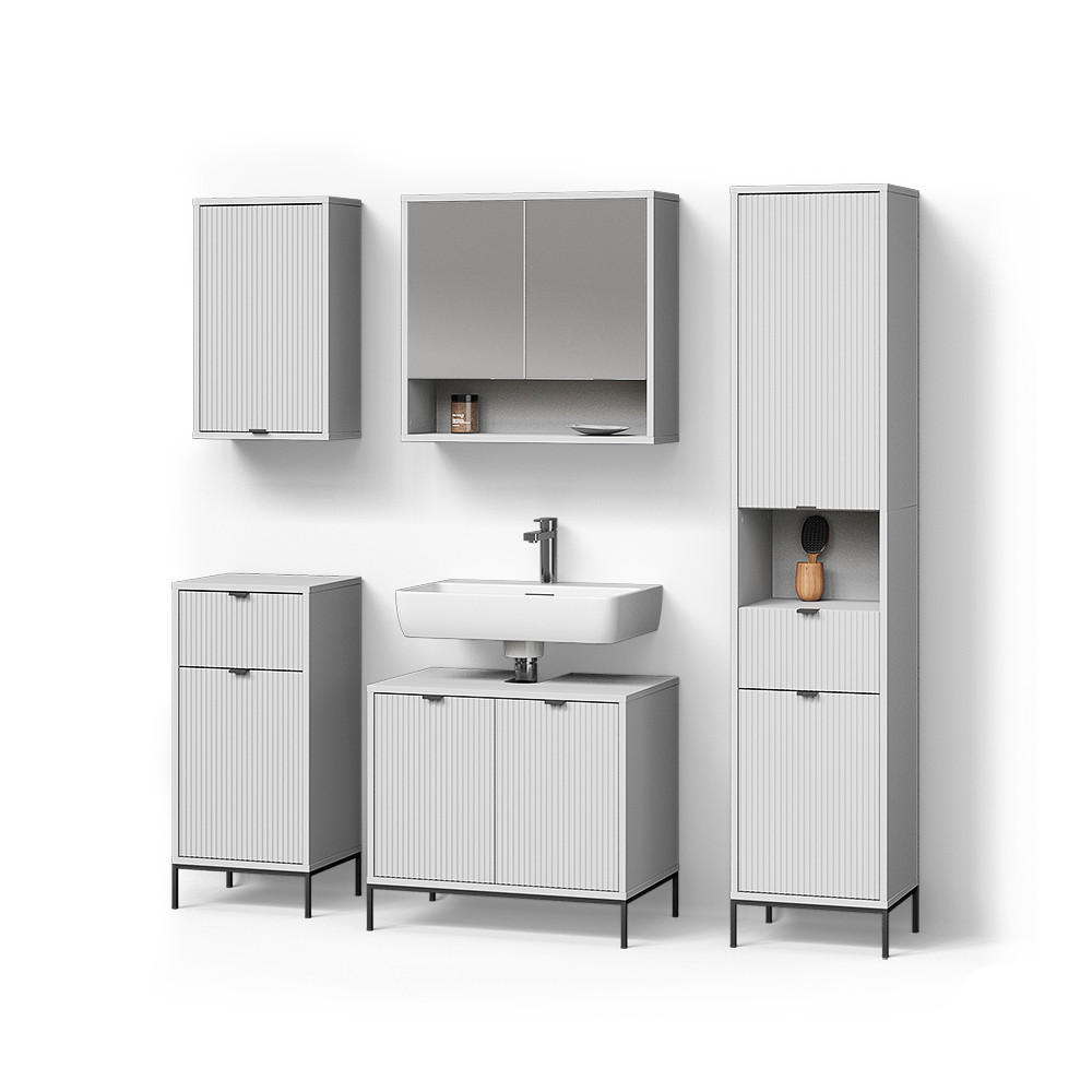 BADMÖBEL-SET ATERNO Weiß 5 Teile - Weiß, Holzwerkstoff (70/63/45cm) - Livinity®