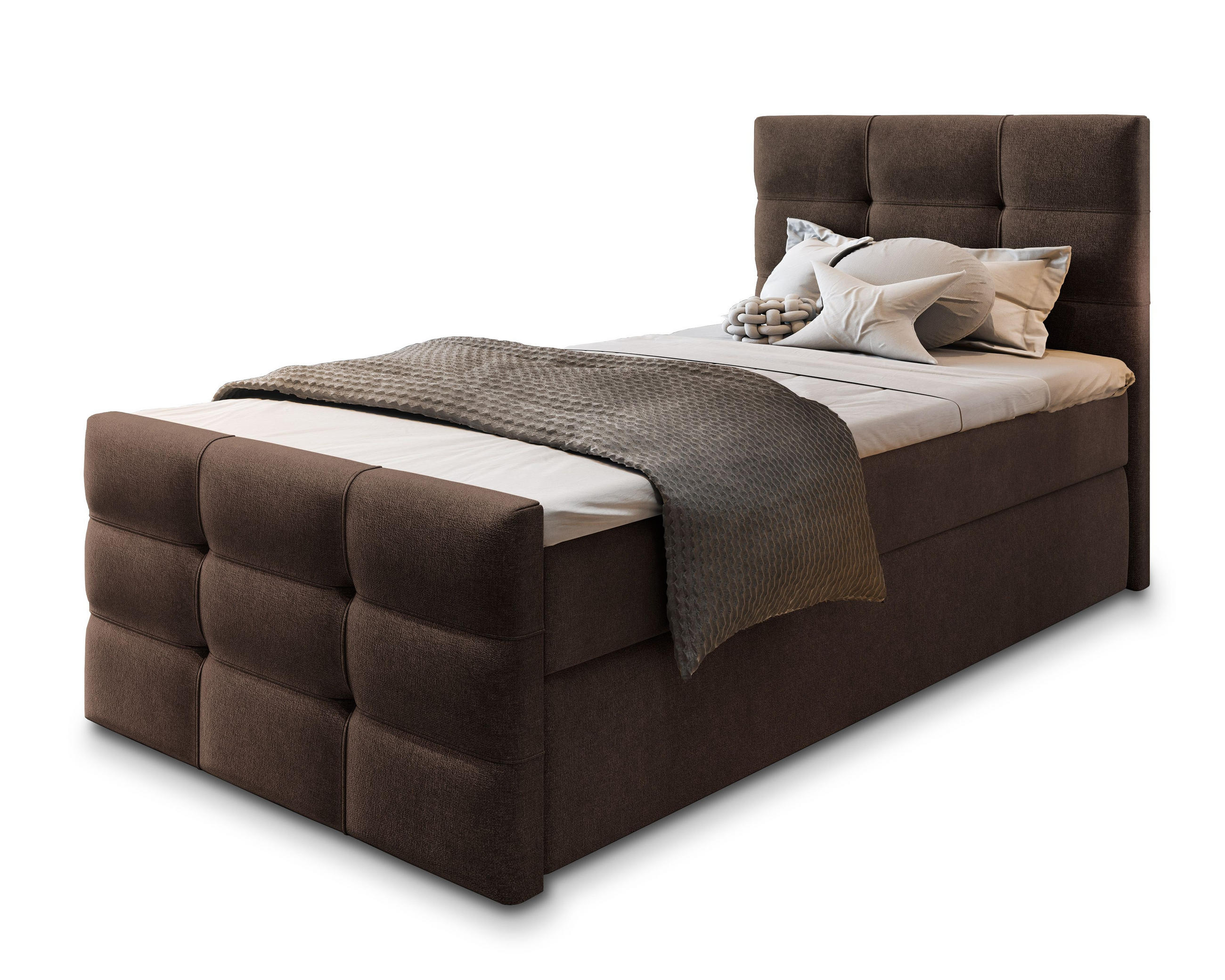 POSTEL BOXSPRING AMON 80x200 cm, s matrací a úložným prostorem, hnědá - hnědá, kompozitní dřevo/textil (80/200cm) - MASSENO