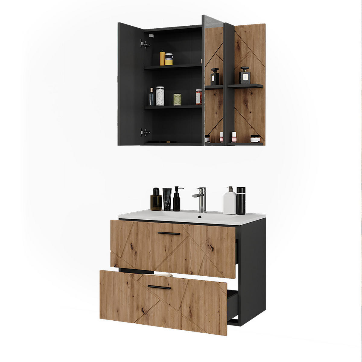 KOUPELNOVÁ SESTAVA NÁBYTKU Irma Antracit/Artisan - antracitová/dub artisan, kompozitní dřevo (80/57/44.6cm) - Vicco