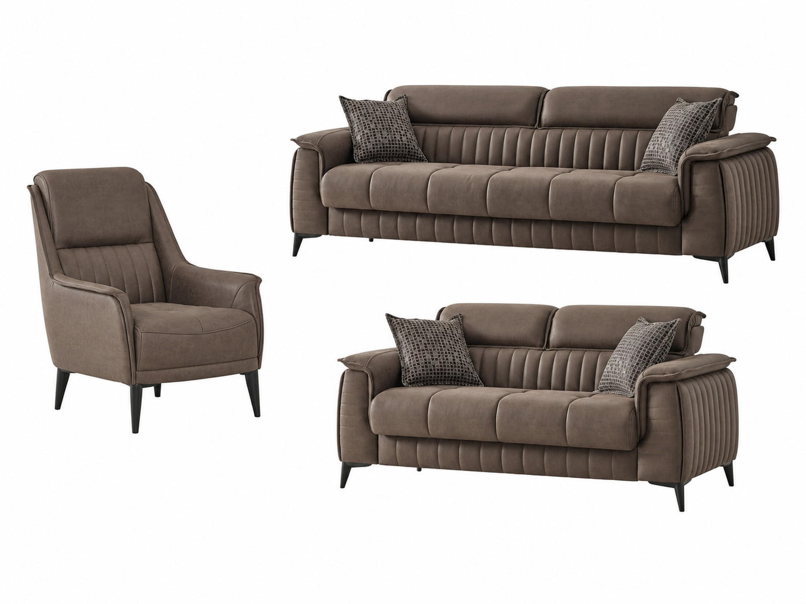 SITZGARNITUR Regina, Braun Stellvariante 3+2+1 - Braun, Holzwerkstoff/Kunststoff (243/85/95cm)