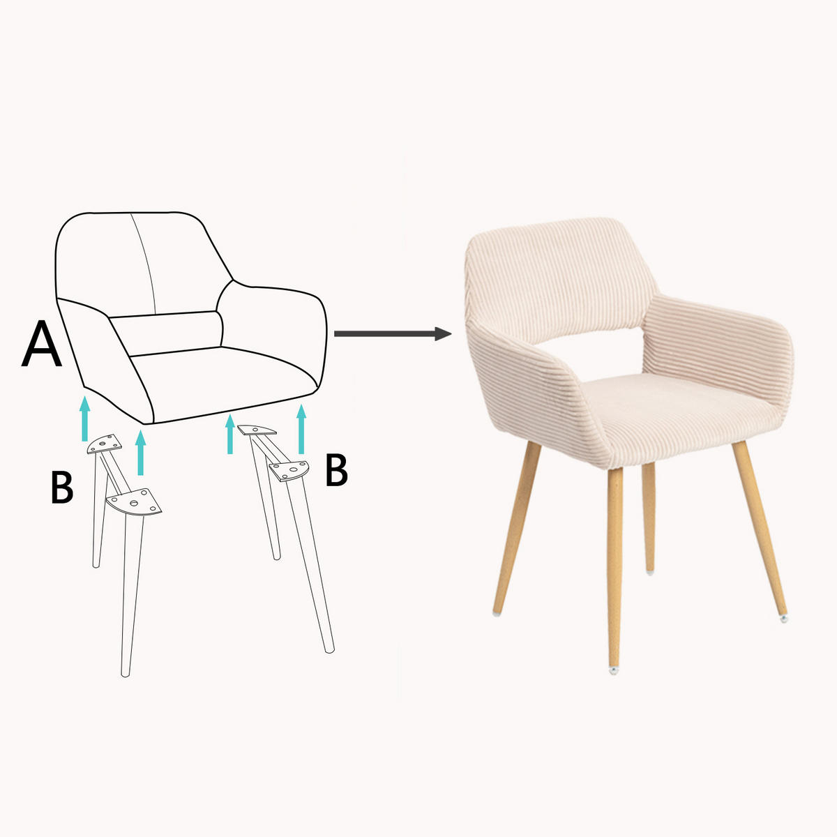 ESSZIMMERSTÜHLE 6er-Set, mit Metallbeinen, für Küche, Wohnzimmer, Schlafzimmer und Büro, Hellbeige - Beige, Textil/Metall (56/78/56cm) - Meubles Cosy