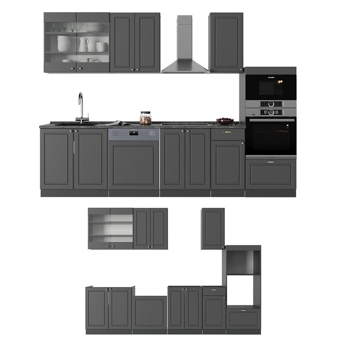 KUCHYŇSKÝ KOUT Fame-Line Anthrazit-Gold Landhaus - antracitová, kompozitní dřevo (300/81.6/60cm) - Vicco