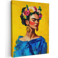 LEINWANDBILD Frida Kahlo - Frau - Gelb - Blau - Blumen 60x80 cm - Gelb, Textil (60/80cm) - MuchoWow