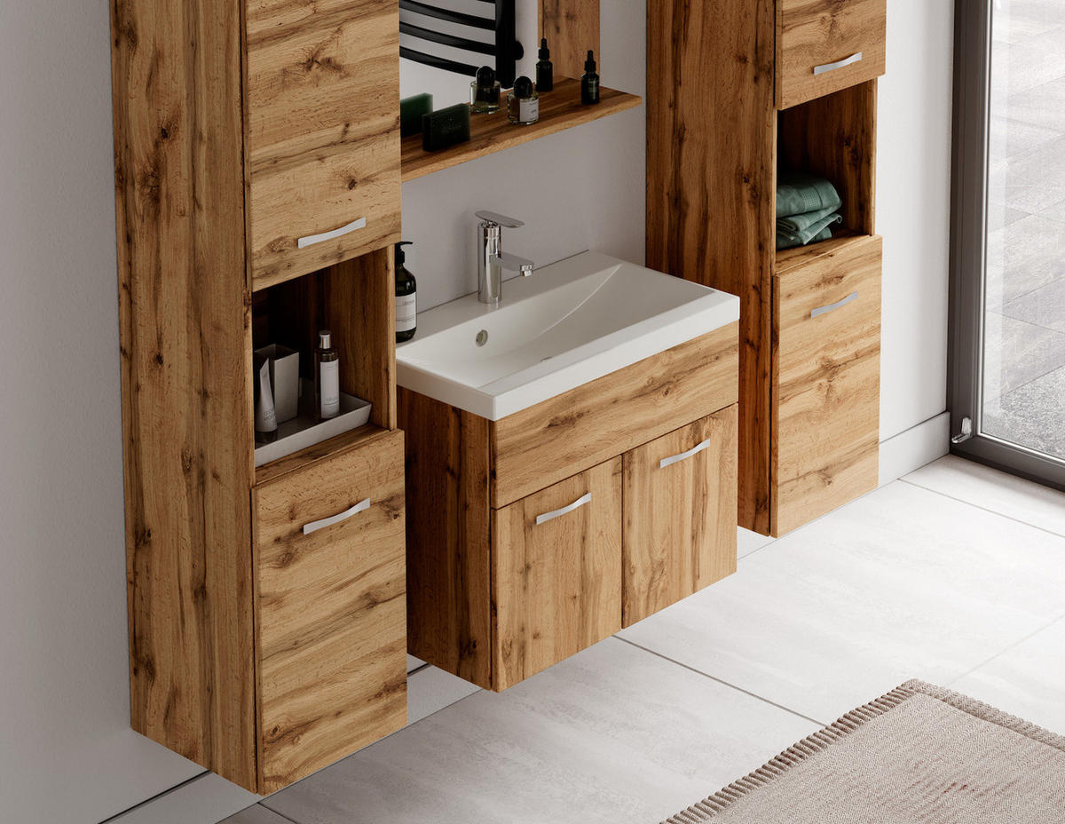 BADMÖBEL-SET Montreal 5 Teile Eiche - 60 x 35 x 51 cm - Eichefarben, Holz (60/51/35cm) - Badplaats