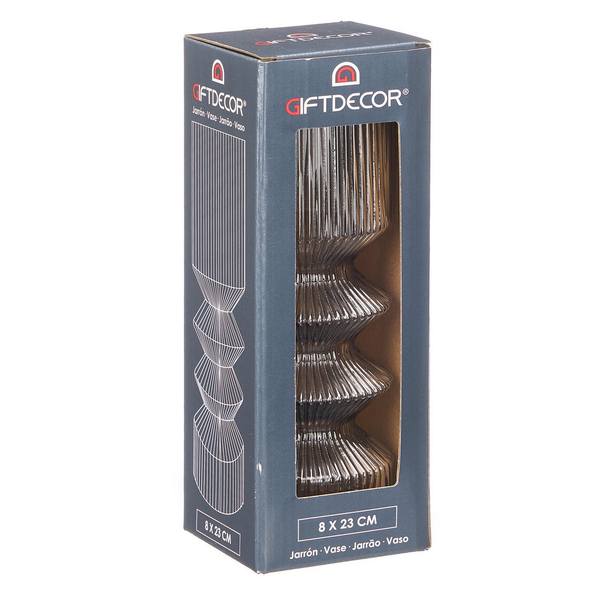 VASE geriffelt Glas 8/23 cm - Grau, Glas (23cm) - Giftdecor