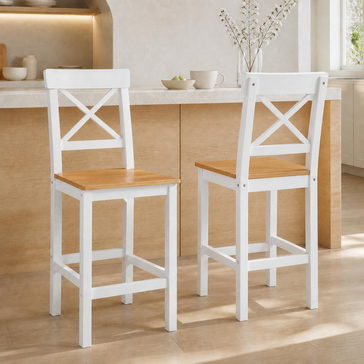 BARHOCKER 2er-Set Naturfarben 46.0/41.0/97.5 cm - Naturfarben, Holz (41/97.5/46cm)